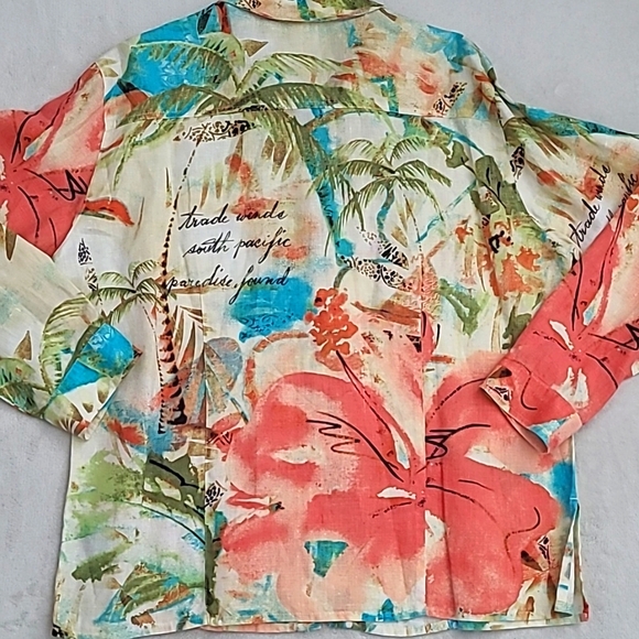Chicos Linen Tropical Print Shirt Size 3 XL Button Down Resortwear Vacation - Picture 13 of 16